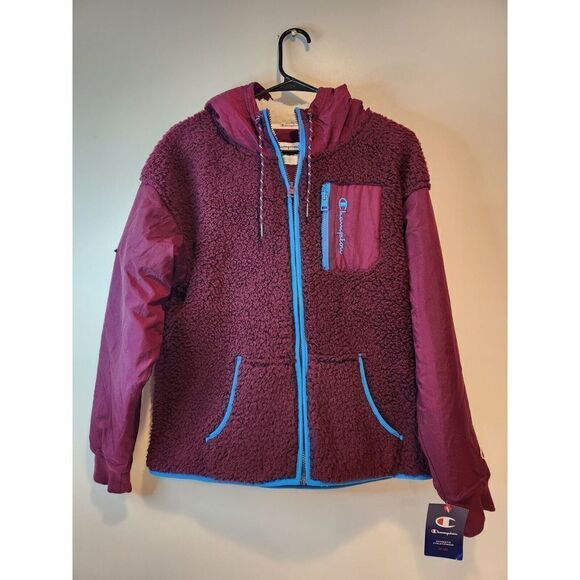 Champion Full Zip Fleece Hoodie Men's Med Maroon/Baby Blue NWT NEW 🔥 NICE!! - Picture 1 of 14